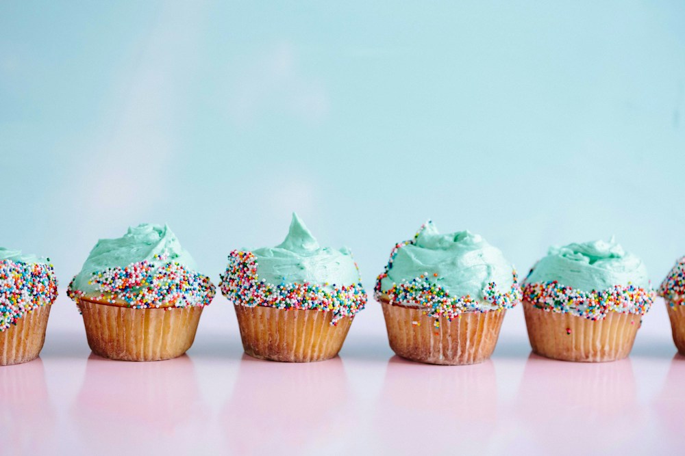 Frosted cupcakes arranged for a celebration