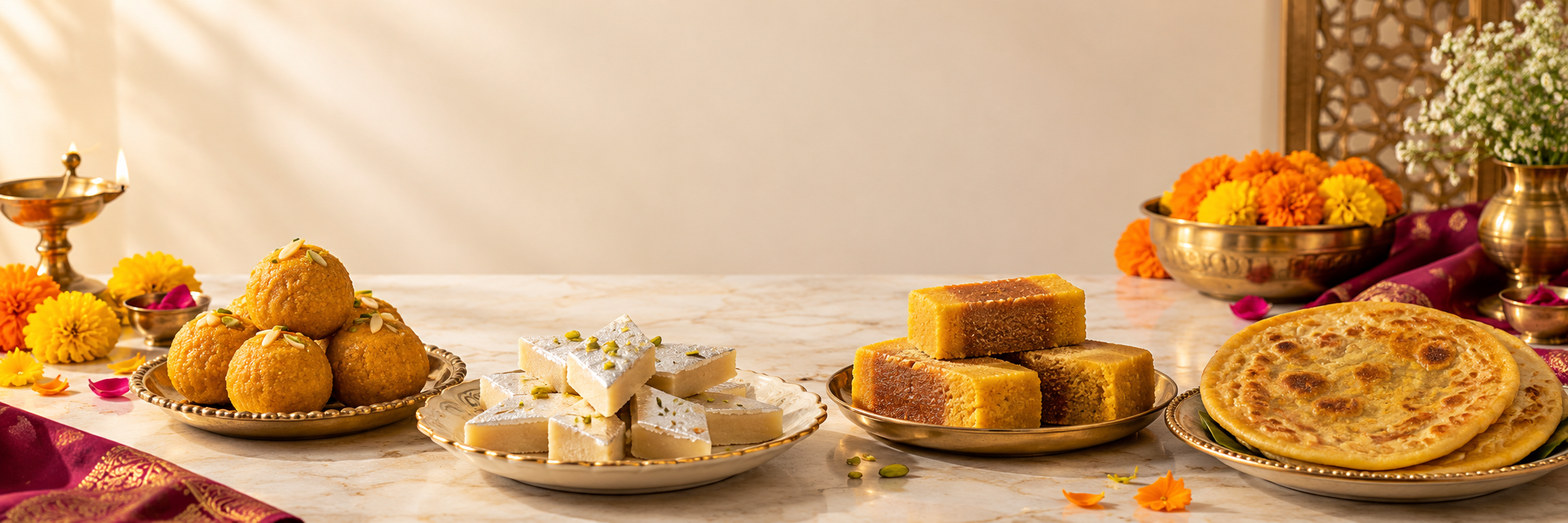 Traditional Indian sweets arranged for a celebration